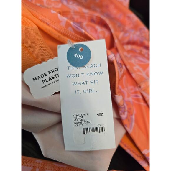 Cacique (Swim by Cacique) Orange Floral Tankini Lightly Lined Plunge 40D NWT - Picture 5 of 5